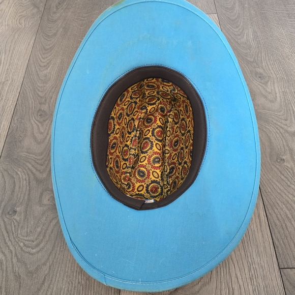 Vintage American Hat Blue Cowboy Hat With Feather - Picture 6 of 8